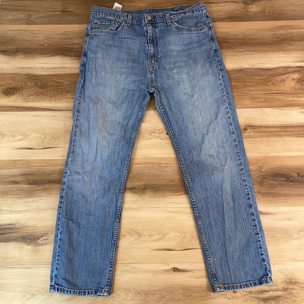 Levis 505 Jeans Mens 38x30 Regular Fit Straight Leg Medium Wash Blue Stretch‎